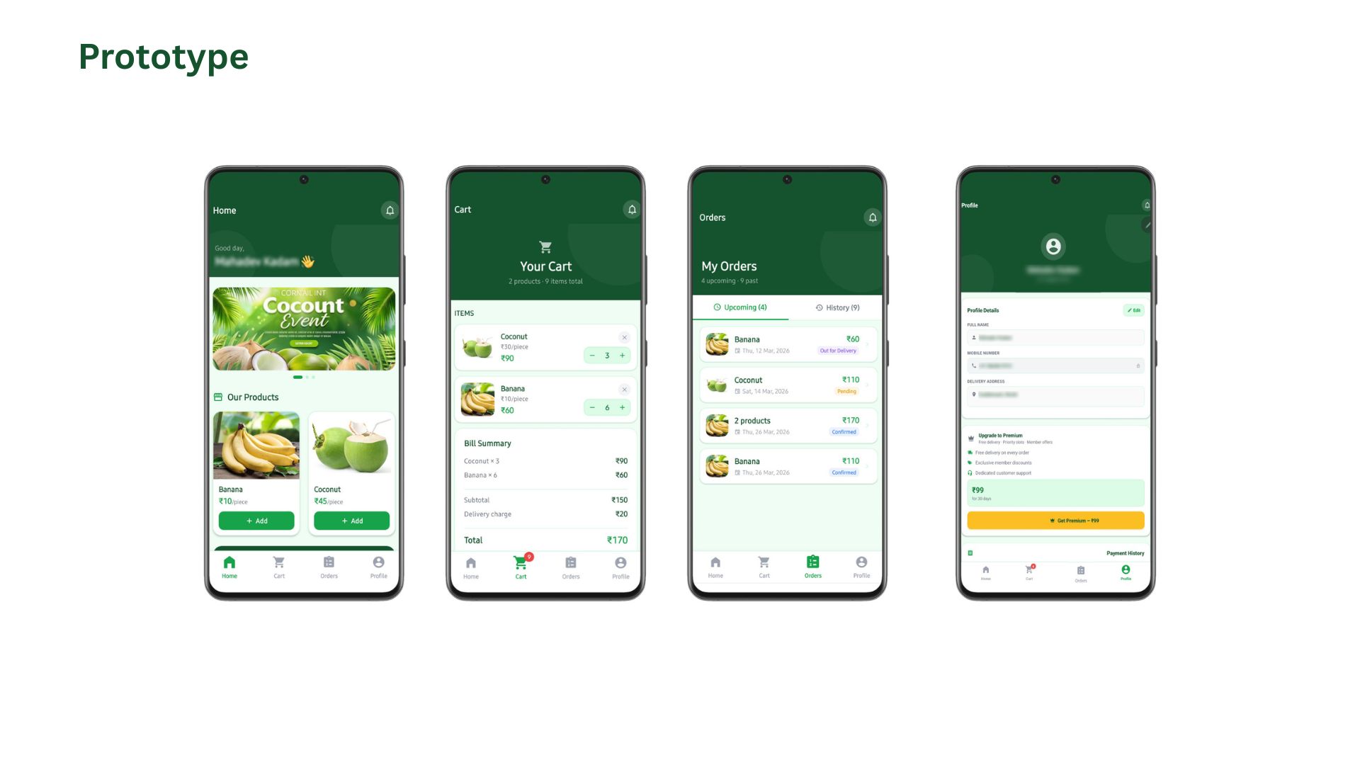High-Fidelity Mobile Prototypes for Shree Coconut App