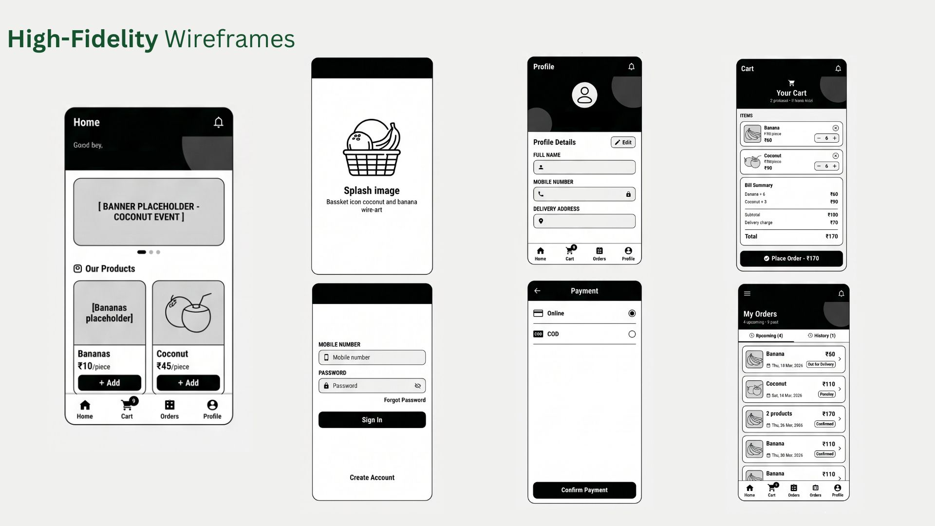 High-Fidelity Wireframes for Shree Coconut App